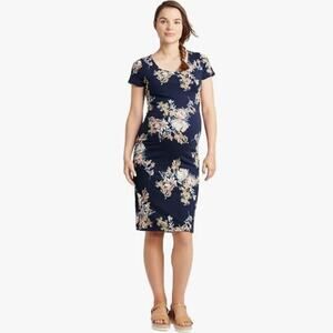 Isabel by Ingrid & Isabel Navy Blue Floral Bodycon Maternity Dress Size Small